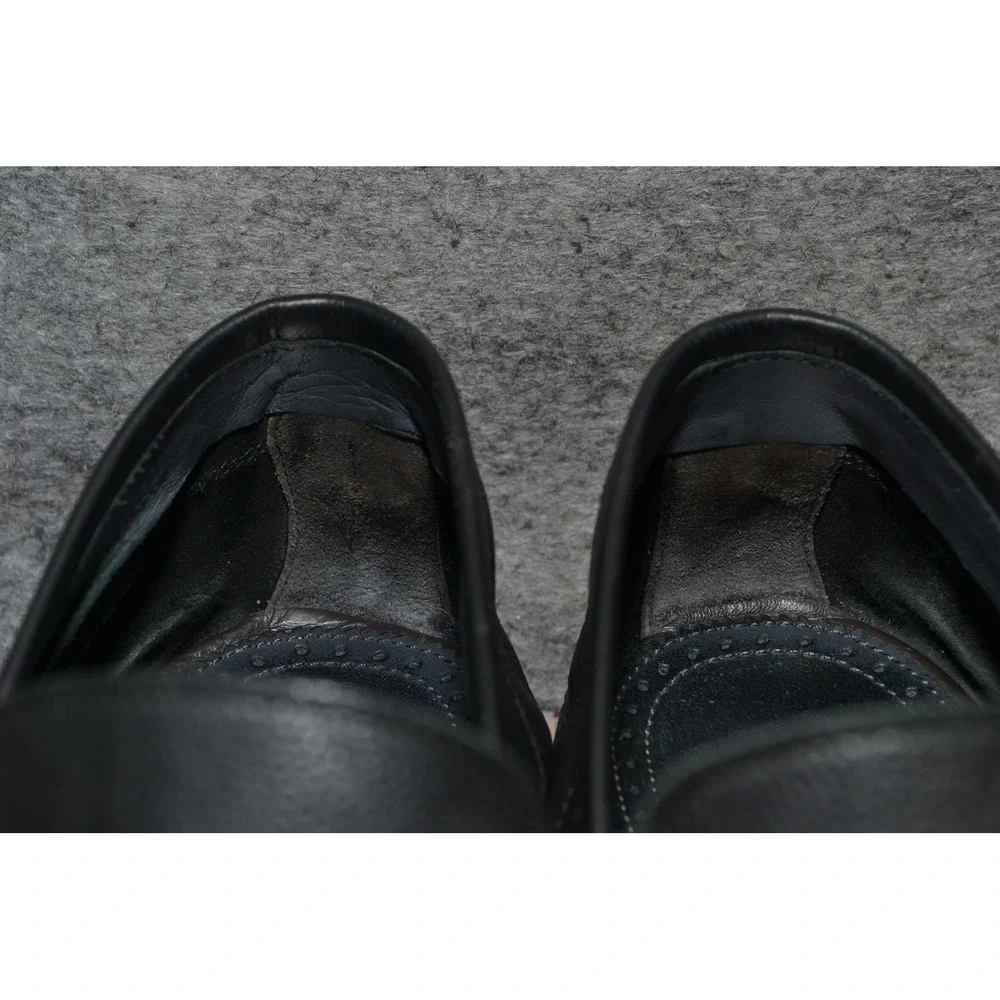 Di Bianco Shoes Mens 10 Black‎ Leather Slip On Dress Rubber Sole Loafers - Italy